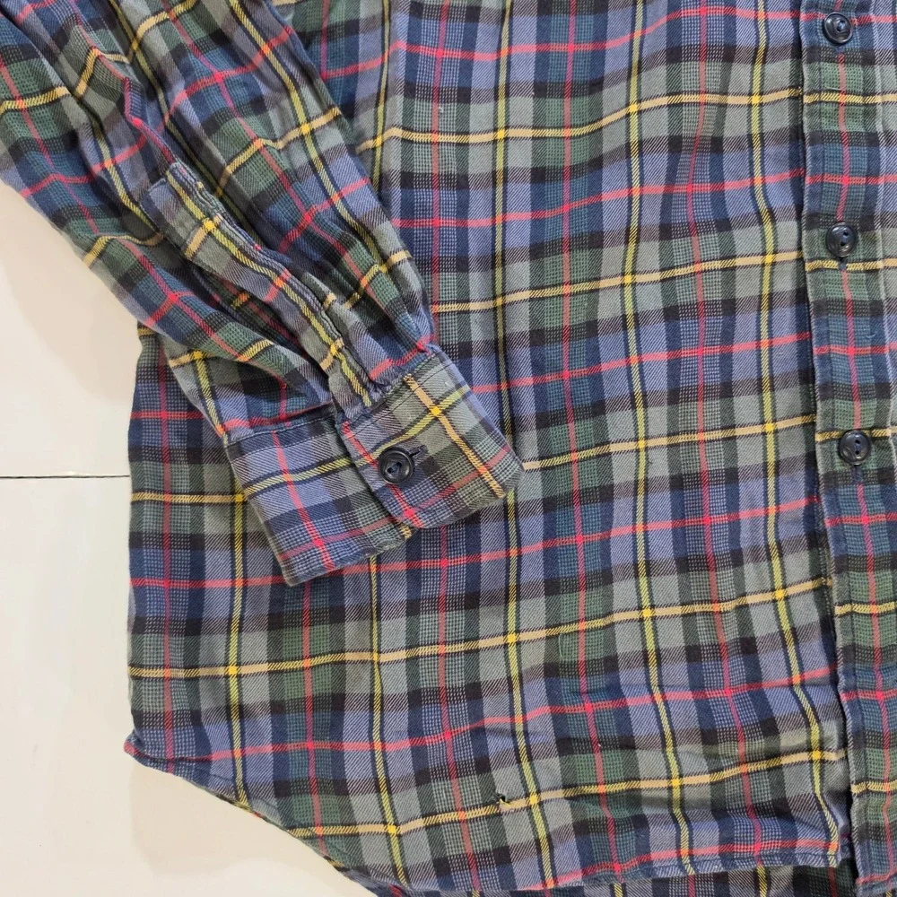 Polo Ralph Lauren Mens Large Plaid Flannel Shirt Blue Green Red Long Sleeve